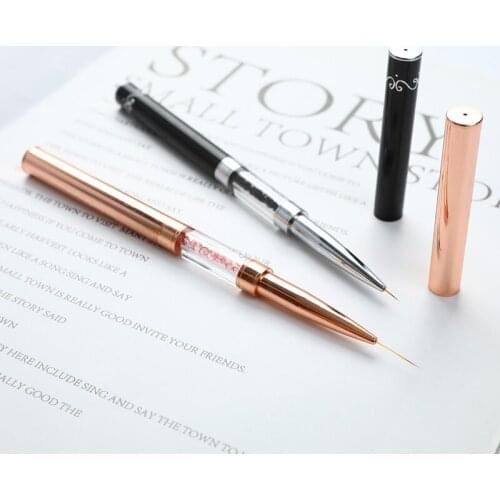 Black Double Head Crystal Handle 9mm&11mm Drawing Brush Liner Brush Painting Pen Gel Polish Crystal Nail Art Manicure Tools