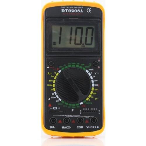 DT-9208A Handheld Auto Range Digital Multimeter Voltage Amp Ohm Frequency AC/DC Temperature Hertz Tester