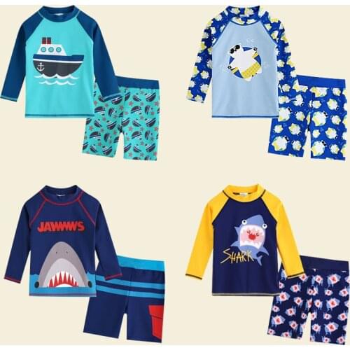 Childrens Swimsuit Boys' swimsuit split long sleeve sunscreen quick drying Korean baby cute swimsuit