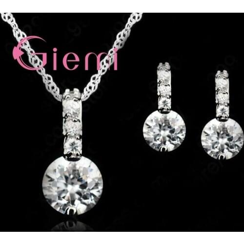 Top Selling Wholesale 925 Sterling Silver Delicate Round Crystal Stone Necklace Earrings Party Shopping Accessories
