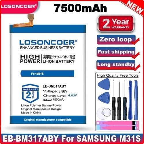 LOSONCOER 7500mAh EB-BM317ABY Good Quality Battery For SAMSUNG M31S Mobile Phone Batteries
