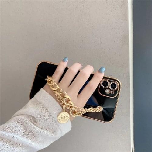 Plating lens protection metal coin bracelet soft Wrist Chain case for iphone 12Pro Max 12 MiNi 11 pro max X XS XR 7 8 Plus Cover