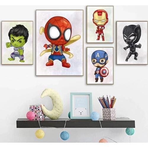 Cartoon Marvel Avengers Superhero Paintings on Canvas Poster Cuadros Wall Art Picture Birthday Gift Boys Kids Room Bedroom Decor
