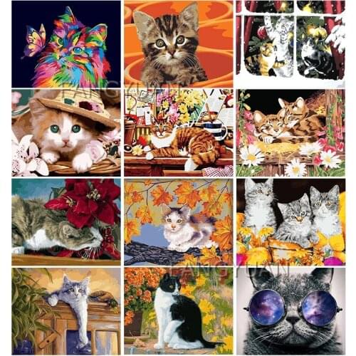 Cute Cartoon Cat Diamond Embroidery Handmade 5D Diamond Painting Cross Stitch Kit Art Picture of Rhinestones Home Decor Gift