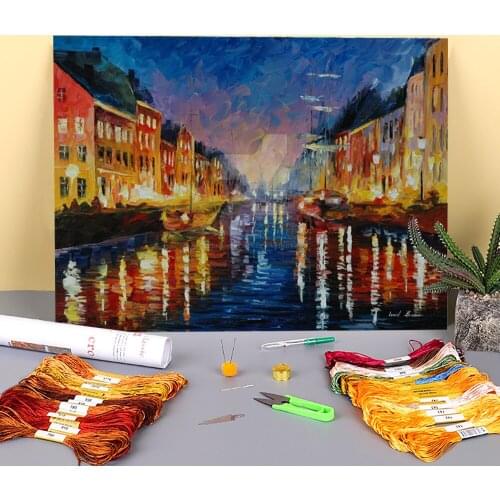 Old Harbor Printed 11CT Cross-Stitch Kit DIY Embroidery DMC Threads Sewing Knitting Painting Craft Floss Home Jewelry