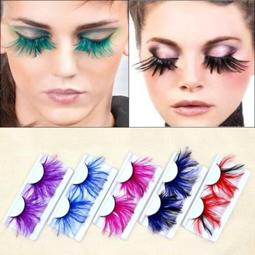 1 Pairs Halloween Colored Feather Natural Long False Eyelashes Exaggeration Stage False Eye Lashes Makeup Tool