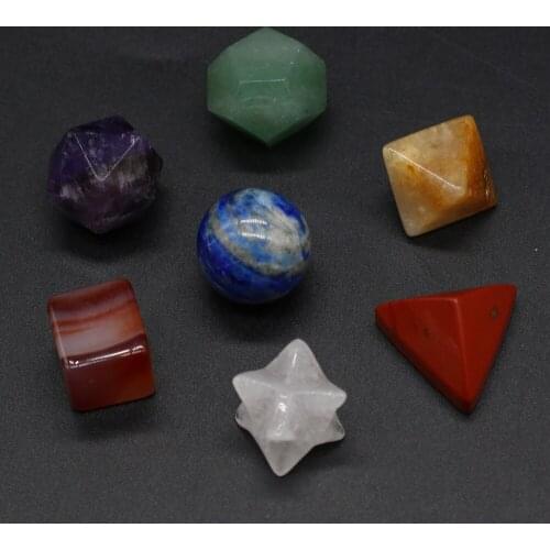 7pc/set Natural Stone 7 Chakras Amethysts Platonic Solids Energy Stone Icosahedron Merkaba Crystal for Yoga Meditation Therapy