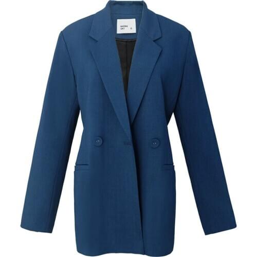 2020 New Autumn Fashion Women Blazer Coat High Quality Full Sleeve Notched Fit Office Lady Blue Wild Slim Jackets C420