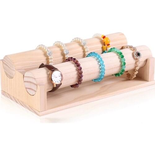 2019 New Design Countertop Natural Timber Wood Detachabl 2-Bar Bracelet Bangle Hair Band Jewelry Watch Display Stand