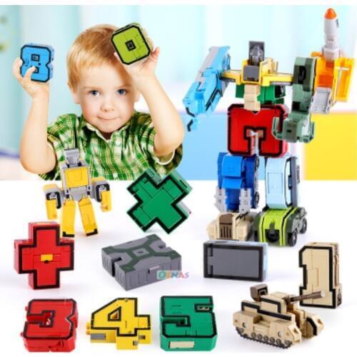 15PCS Assembling Building Blocks Educational Toys Action Figure Transformation Number Robot Deformation Robot Toy for Children
