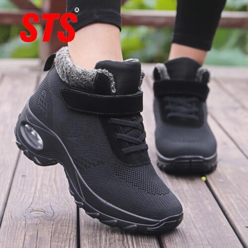 STS Womens Winter Casual Shoes Fashion Shoe With Fur Keep Warm Outdoor Casual Sports Increase Comfortable Footwear Plus Size
