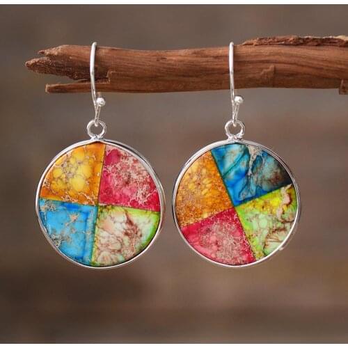 Charming Women Earrings Colorful Jaspers Ethnic Dangle Earring Bold Fashion Natural Stones Jewelry Bijoux Dropshipping
