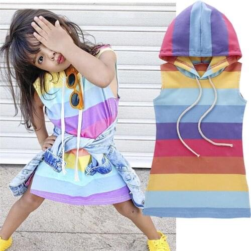 Baby girl clothes 1-7Years Clothing Teen Girls Princess Dress Girls Sleeveless Girls Striped Slim Pencil Dress Hooded Dress