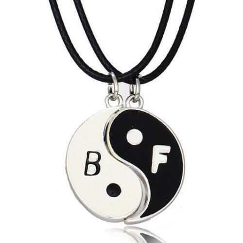 One set popular round Gossip enamel "best friend" pendant with black rope chains double necklace xy331
