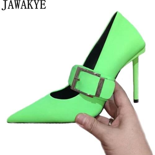 Sexy Buckle Strap Pointy Toe Stilettos Woman Pumps Shallow Candy Color Runway Design Shoes Ladies Casual Dress High Heels Women