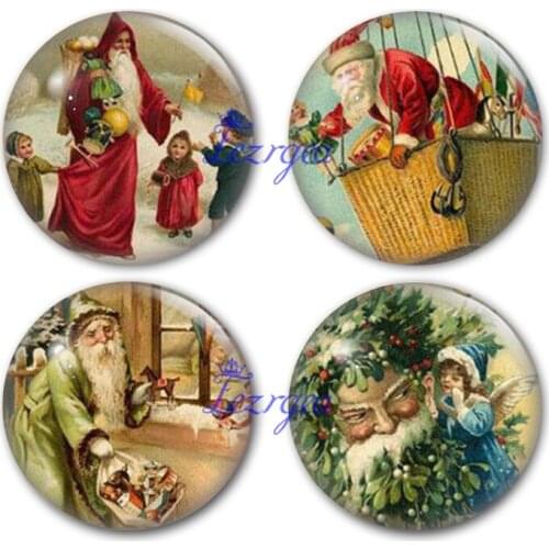 Merry Christmas glass cabochon, Merry Santa and gift Round photo glass cabochon demo flat back Making findings