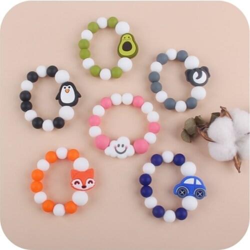 Cartoon Animal Baby Silicone Teether Beads Bracelet BPA Free Teething Toys Chewing Nursing Soother Molar Newborn Infants Shower