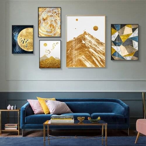Blue Golden Poster Modern Landscape Home Decor Abstract Picture Nordic Print Wall Art Canvas Painting Living Room Decoration