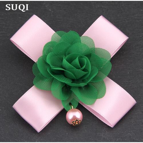 SUQI High Fashion brooch Womens Pin ribbon bow Vintage Fabric silk Chiffon Brooches Jewelry Flowers Brooch Pins girl Decoration