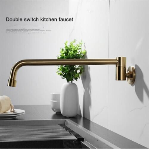 High Brass Pot Filler Tap Wall Mounted Kitchen Faucet Single Cold and Hole Tap Rotation Folding Spout Black Chrome Nickel Golden