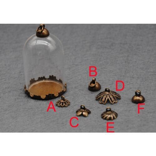 XCDIY 5Set/lot 38*25mm Glass Dome glass cover base beads cap set DIY glass vials pendant glass bottle necklace pendant findings