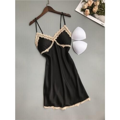 Ladies Sexy Silk Satin Night Dress Sleeveless Nighties V-neck Nightgown Nightdress Lace Sleepwear Nightwear For Women S-2XL