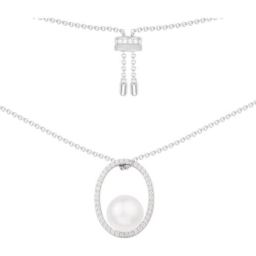 SLJELY High Quality 925 Sterling Silver Pearl Circle Pendant Adjustable Necklace Micro Pave Cubic Zirconia Women Fashion Jewelry