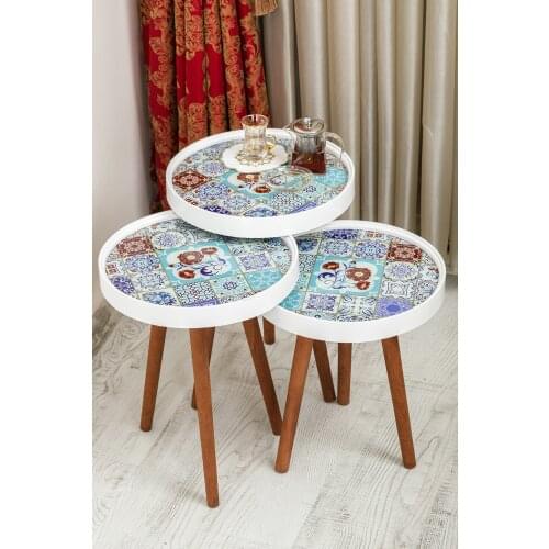 Retro Glass Above Special Print Zigon Coffee Table 3 pcs