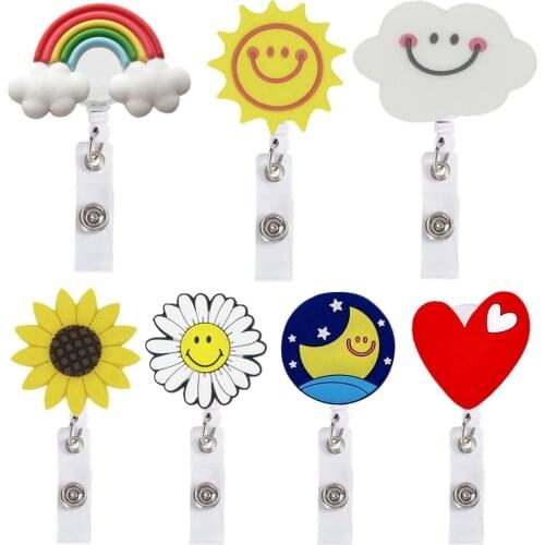 10pcs/lot Cartoon Beautiful Sun Flowers Smile Heart Retractable Badge Reel Student Nurse Exhibition Name Card ID Chips Holders