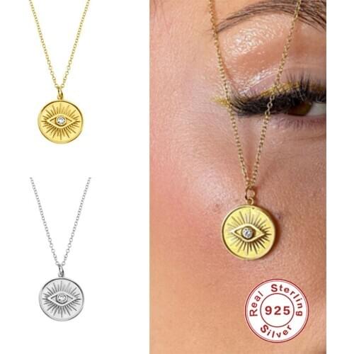 100% S925 Sterling Silver Personalized Eye Shape Pendant Necklace For Daughter Lovers' Woman Chain Collares Mujer Fine Jewelry