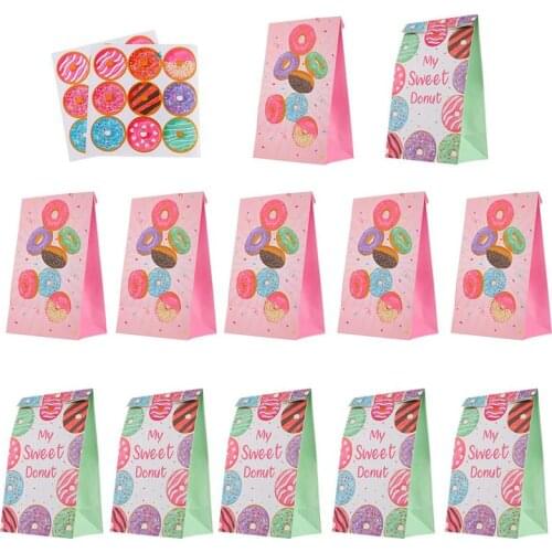 12 Pcs Donut Theme Gift Bags Sturdy Paper Biscuits Bag Candy Bags for Birthday