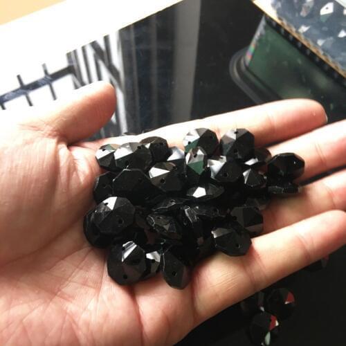 20Pcs 14MM Black Octagon Glass Art Beads Crystal Chandelier Chain Ornament Prism DIY Spacer Charm Faceted