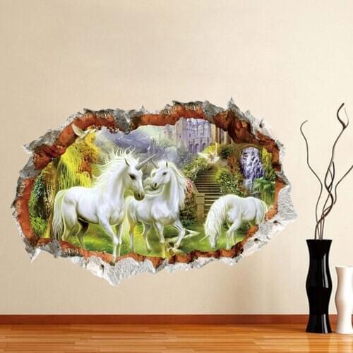 3D Unicorn Horse Wonderland Wall Sticker Mural Decals Bedroom Living Room Decor