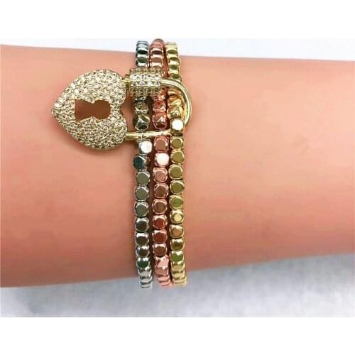 5pcs/lot 4mm Elastic Bead Bracelet Matte Square Natural Hematite beads Bracelet Jewelry