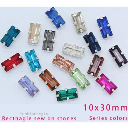9p 10x30mm color rectangle sewing on strass stone crystal glass rhinestones silver setting jewels Clothes Dress decoration craft