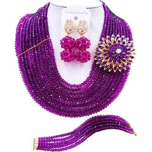 ACZUV Classic Purple Nigerian Wedding African Beads Jewelry Set Crystal Necklace Bridal Party Jewelry Sets 10C-DS018