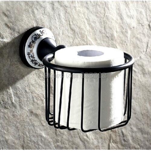 Bathroom Accessory Wall Mount Black Oil Rubbed Bronze Toilet Paper Roll Holder Basket Wba290
