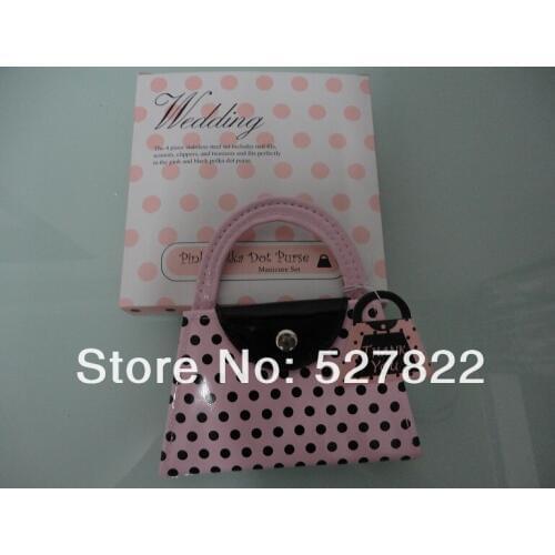 Free Shipping 20set/lot Pink Polka Dot Purse Manicure Set Wedding Baby Shower Favors Gifts Party Favors