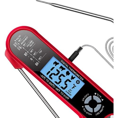 Digital Food Thermometer Instant Read Meat Thermometer for Cooking BBQ Grilling Smoking, Baking, Turkey, Milk with Dual Probe