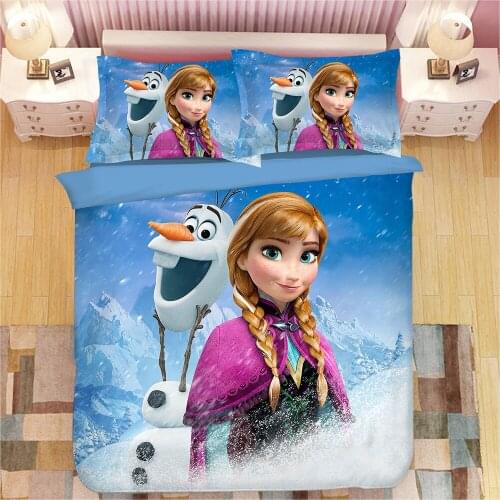 Home Textile Disney Frozen Anna Elsa Princess Snow White Pattern Blue Cartoon Bedding Set Childrens Duvet Bed Cover Pillowcase