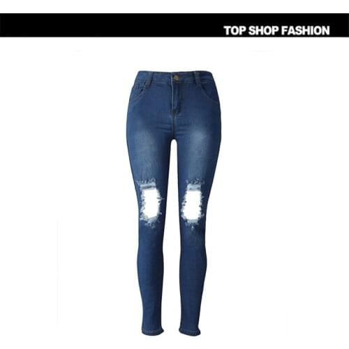 2021 AliExpress begging blue sexy ladies jeans ripped personality popular ultra-thin high waist stretch slim denim trousers soli