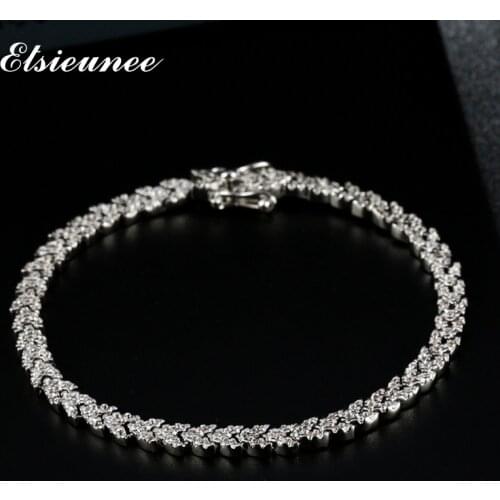 ELSIEUNEE Solid Silver 925 Fine Jewelry Bracelet Simulated Moissanite Diamond Bracelets Female Girl Fine Jewelry Gifts Wholesale