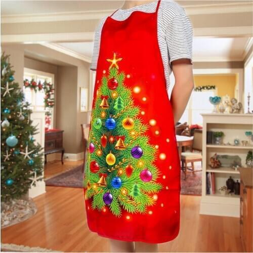 Apron Christmas Tree Deer Snowman Printing Ornaments Brief Fabric Christmas Apron Big Pocket Kitchen Baking Restaurant Bib Apron