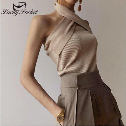 Women Spring Summer Fashion Solid Color Cotton T-Shirt Female Slim Casual Halter Sleeveless Tees Ladies New Knitted Tops ML156