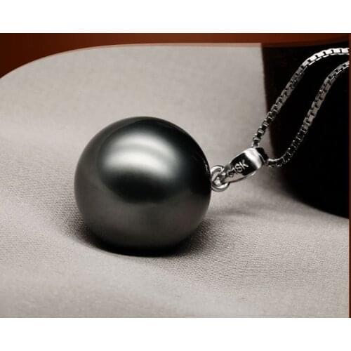 Hot selling ********elegant 16mm natural tahitian black shell Pearls pendant necklace