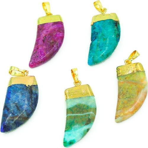 Mixed Colors Crystal Horn Pendants Of Gold Cladding Approx 35*15 mm