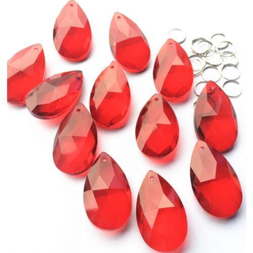 10pcs/lot 38*21mm Red Angels Tears Faceted Crystal Chandelier Prisms, Chandelier Crystal Glass Suncatcher (+Free rings)
