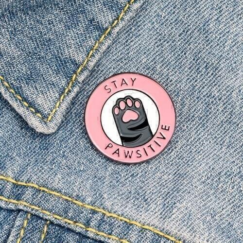 Ins Tide Letter Stay Pawsitive Pink Kitten Paw Brooch Creative Cute Cartoon Animal Badge all-match Backpack Clothing Accessories