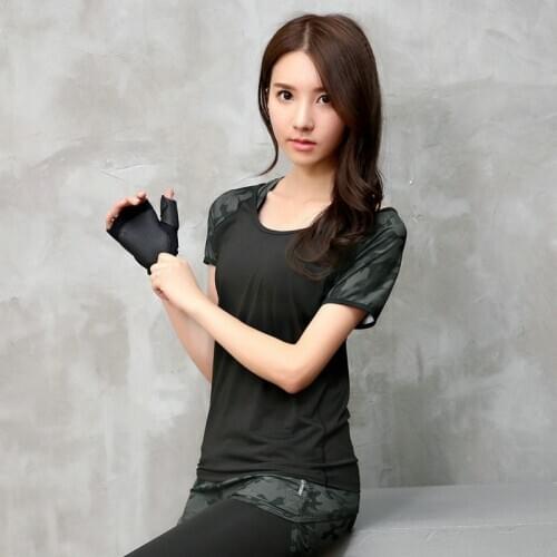 Camouflage Short Sleeves Womens Workout Yoga Tees Shirt Big Girl Breathable Quick Dry Fast Sweat Absorb Push up Tops Shirts