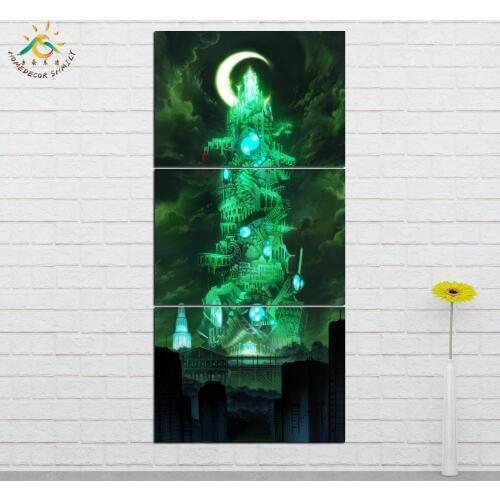 Picture And Poster Canvas Painting Modern Wall Art Print Pop Art Wall Pictures Green Castle Moon For Living Room 3 PIECES